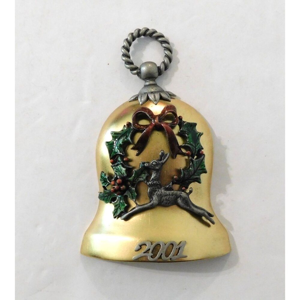 Premier Designs 2001 Bell Christmas Ornament Collector Edition Gold Tone Wreath